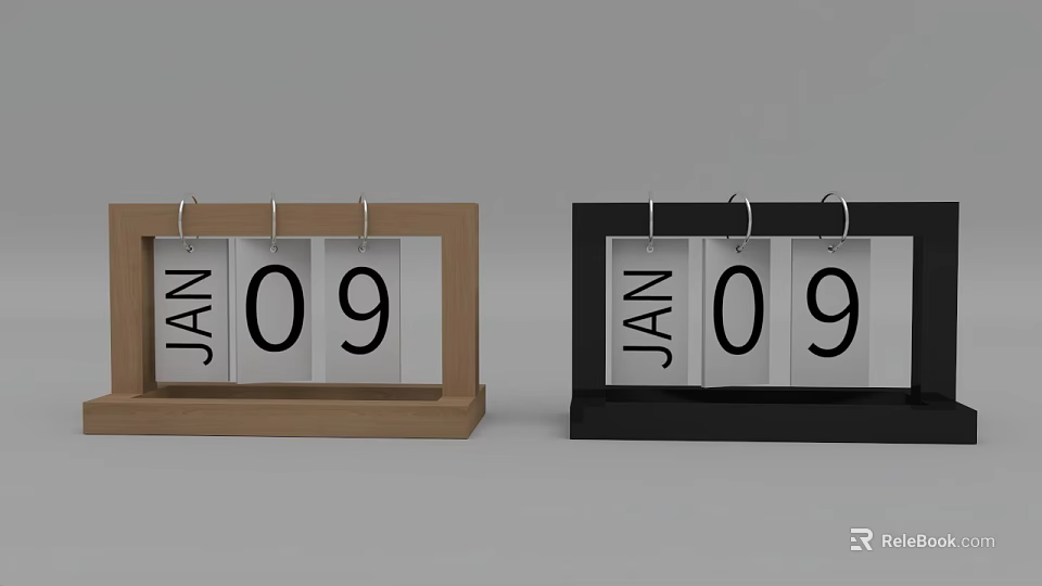 Wooden and Black Frame Desk Calendars Displaying JAN 09 Date on Gray Background 3d model 