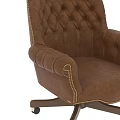 Brown Leather Tufted Leisure Chair With Brass Nailheads And Wooden Base