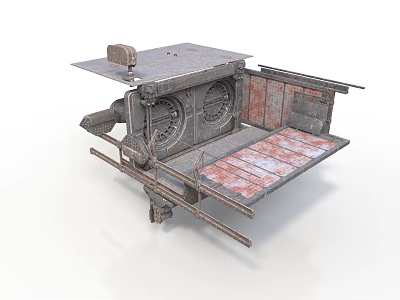 Vintage Industrial Vehicle Featuring Rusted Metal Structure Open Platform And Mechanical Parts 3d model