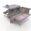 Vintage Industrial Vehicle Featuring Rusted Metal Structure Open Platform And Mechanical Parts