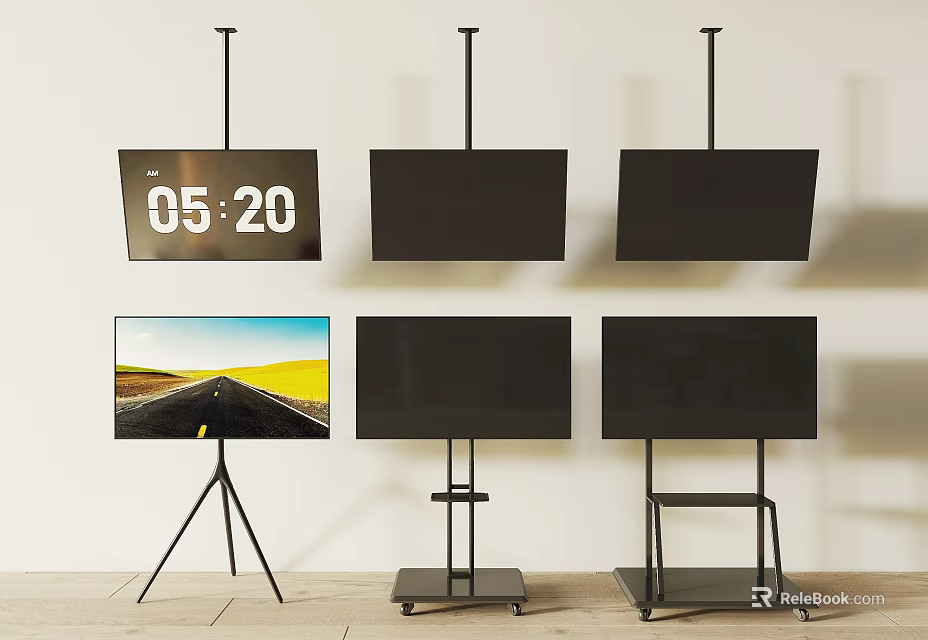 TVs With Various Display Methods Wall Mount Tripod And Stands 3d model
