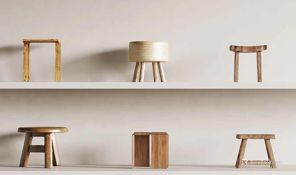 Wooden Leisure Chairs Various Styles Light Wood Beige Minimalist Natural Design 3d model 