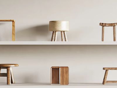 Wooden Leisure Chairs Various Styles Light Wood Beige Minimalist Natural Design 3d model
