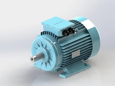 Light Blue Industrial Motor with Housing Heat Sink Fins Shaft and Terminal Box 3d model