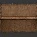 Rustic Food Selling Stand with Thatched Roof and Wooden Structure Holding Bowls