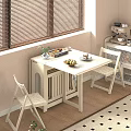 White Dining Table And Chairs Set By Window With Blinds Fruit Plate And Coffee Machine 3d model