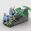 Jungle Dinosaur Building Blocks Set With Rock Scenery Palm Leaves And Ancient Ruins
