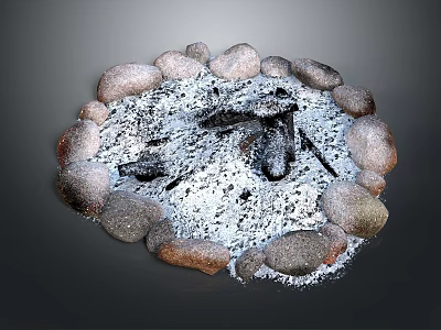 Outdoor Stone Circle Fire Pit With Wood Logs And Ash 3d model