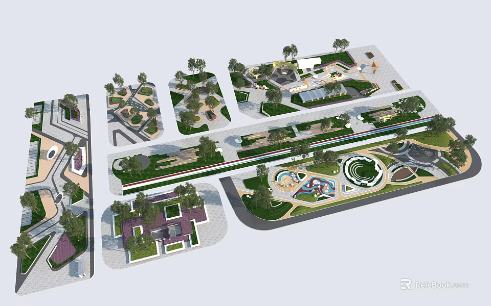 Park Landscape Design With Multiple Zones Green Spaces Walking Paths And Recreational Areas 3d model 