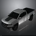 White Modern Pickup Truck Featuring Black Hood Stripe And Black Wheels