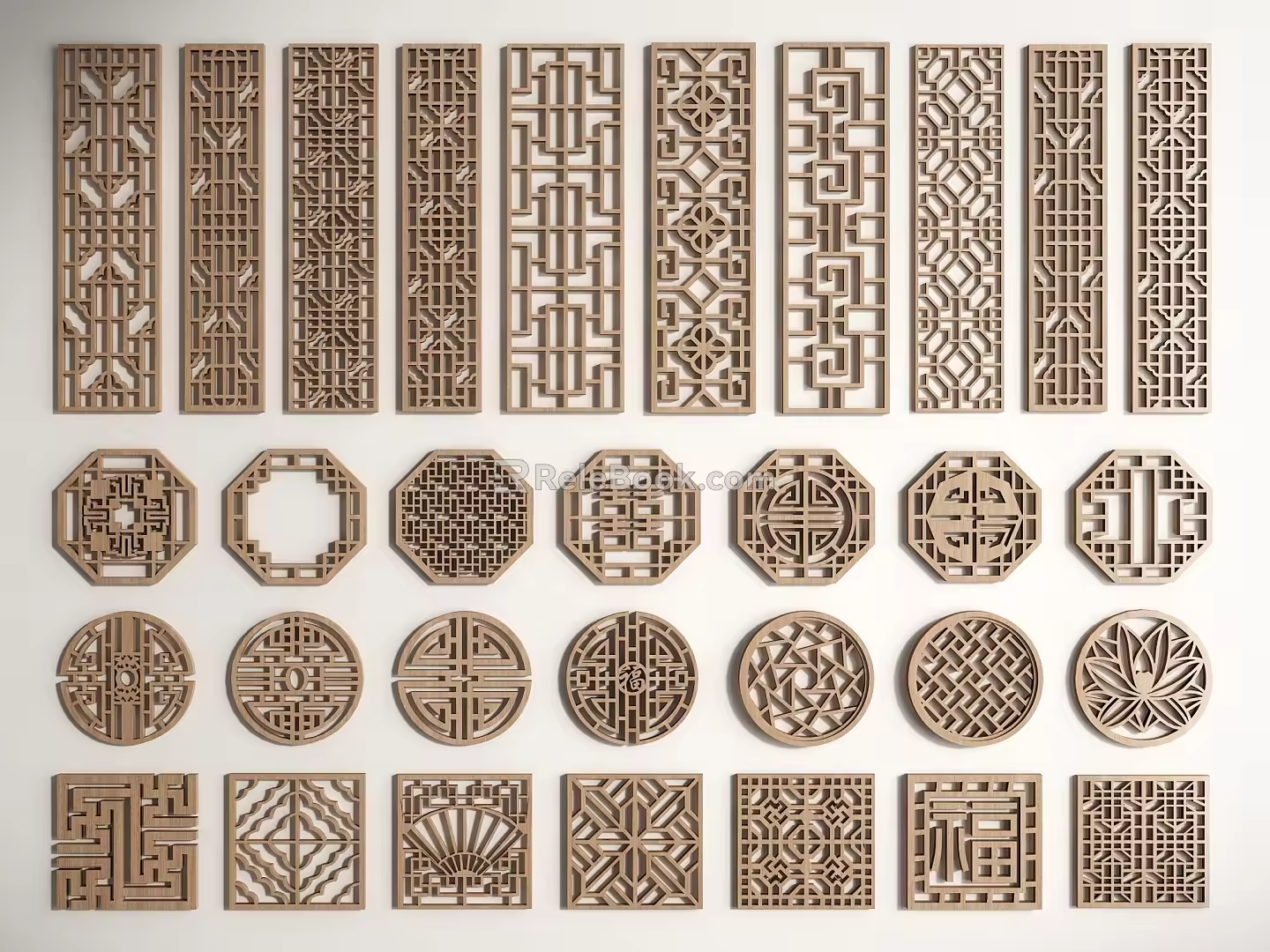 Chinese-style Pane Hollow Window Hollow Window Square Lattice Antique Window Wood Carved Flower Window Round Window 3d model