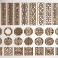Chinese-style Pane Hollow Window Hollow Window Square Lattice Antique Window Wood Carved Flower Window Round Window 3d model