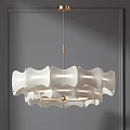 Elegant Modern White Chandelier with Scalloped Shades and Golden Hanging Rod