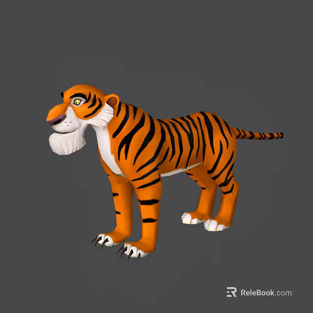 Cartoon Style Reptile With Orange Black Stripes White Underbelly And Green Eyes 3d model 