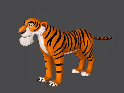 Cartoon Style Reptile With Orange Black Stripes White Underbelly And Green Eyes 3d model