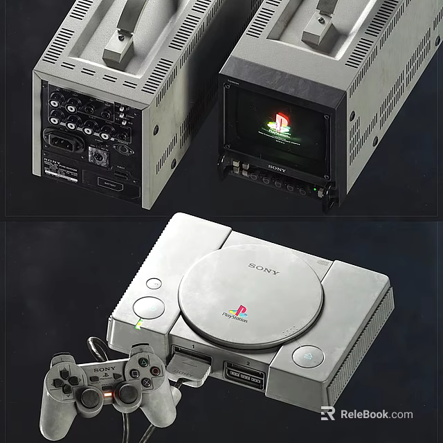 Classic Sony PlayStation Gaming Console With Retro Game Controller For Entertainment Electronics 3d model