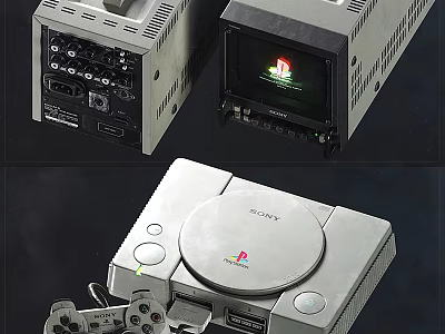 Classic Sony PlayStation Gaming Console With Retro Game Controller For Entertainment Electronics 3d model