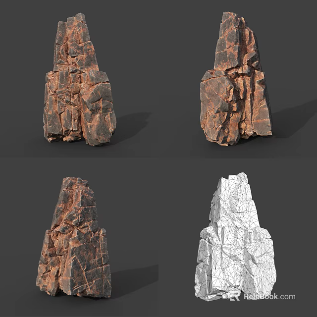 Natural Stone With Cracked Surfaces In Various Shapes Rough Textures And Brown White Colors 3d model 