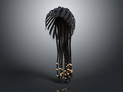 Game Movie Character Long Black Dreadlocks Hairstyle With Golden End Decorations 3d model