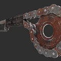 Rusty Metal Weapon Featuring Chain Circular Part And Sharp Metal Blade 3d model