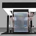 Shopping Mall Hall With COSMOM Booth Cherry Blossom Decorations Tables Chairs And Product Displays