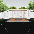 Modern Garden Landscape Covered Entrance With High Rise Buildings Green Plants And Lawn