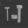 Shiny Metal Hex Head Screws And Hex Nuts On Reflective Black Surface
