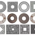 Various Decorative Tree Pit Designs With Circular And Square Grate Patterns 3d model