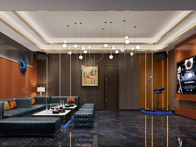 Luxury KTV Interior Design With Comfortable Sofa Chandelier Lighting And TV Screen 3d model