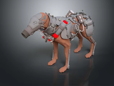 Futuristic Mechanical Dog Game Character With Metal Armor And Red Details 3d model