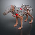 Futuristic Mechanical Dog Game Character With Metal Armor And Red Details