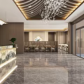 Elegant Modern Hotel Lobby With Marble Floor Chandelier Reception Desk And Glass Doors