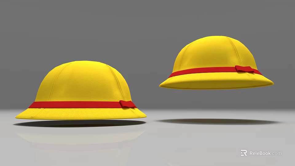 Yellow Safety Helmets With Red Straps 3D Rendered On Gray Background 3d model