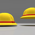 Yellow Safety Helmets With Red Straps 3D Rendered On Gray Background 3d model