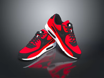 Fashionable Red And Black Sneakers With White Sole Laces And Reflective Effect For Daily Use 3d model