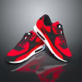 Fashionable Red And Black Sneakers With White Sole Laces And Reflective Effect For Daily Use