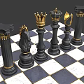 Black and Gold Ornate Chess Pieces on Classic Black White Chessboard for Board Game Entertainment
