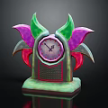 Artistic Tabletop Clock With Colorful Green Purple Red Leaves And Decorative Base