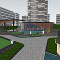 Residential Landscape Design With Modern Building Greenery Water Feature And Paved Walkway