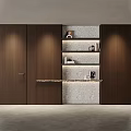 Modern Dark Brown Wood Bookcase With Open Shelves Cabinets Large Windows And Green Trees Outside