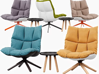 Modern Multicolor Accent Leisure Chairs With Round Side Tables And Stylish Bases 3d model