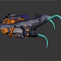 Orange Black Armored Fantasy Warrior Character With Giant Spiked Blade And Teal Tentacles