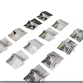 Scattered Open Books And Magazines On Wooden Floor With Black And White Photos And Text
