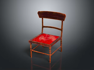 Vintage Wooden Chair With Red Leather Seat Curved Backrest And Carved Legs Design 3d model