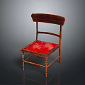 Vintage Wooden Chair With Red Leather Seat Curved Backrest And Carved Legs Design