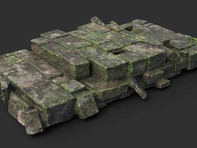 Ancient Moss Covered Stone Blocks Forming Weathered 3D Structure Design 3d model
