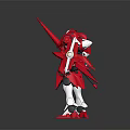 Red Mech Warrior Character With White Accents Holding Red Sword In Standing Pose
