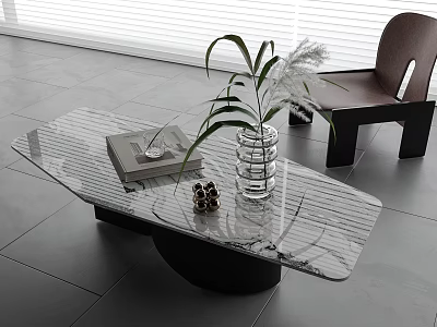 Modern Glass Coffee Table With Decorative Vase Plant And Book In Living Space 3d model