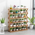 Geometric Wooden Multi Tiered Plant Stand With Succulents And Various Potted Plants