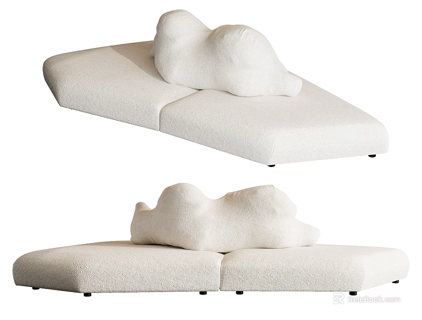 Modern Abstract Shape Sofa With White Plush Fabric And Irregular Soft Modules 3d model 
